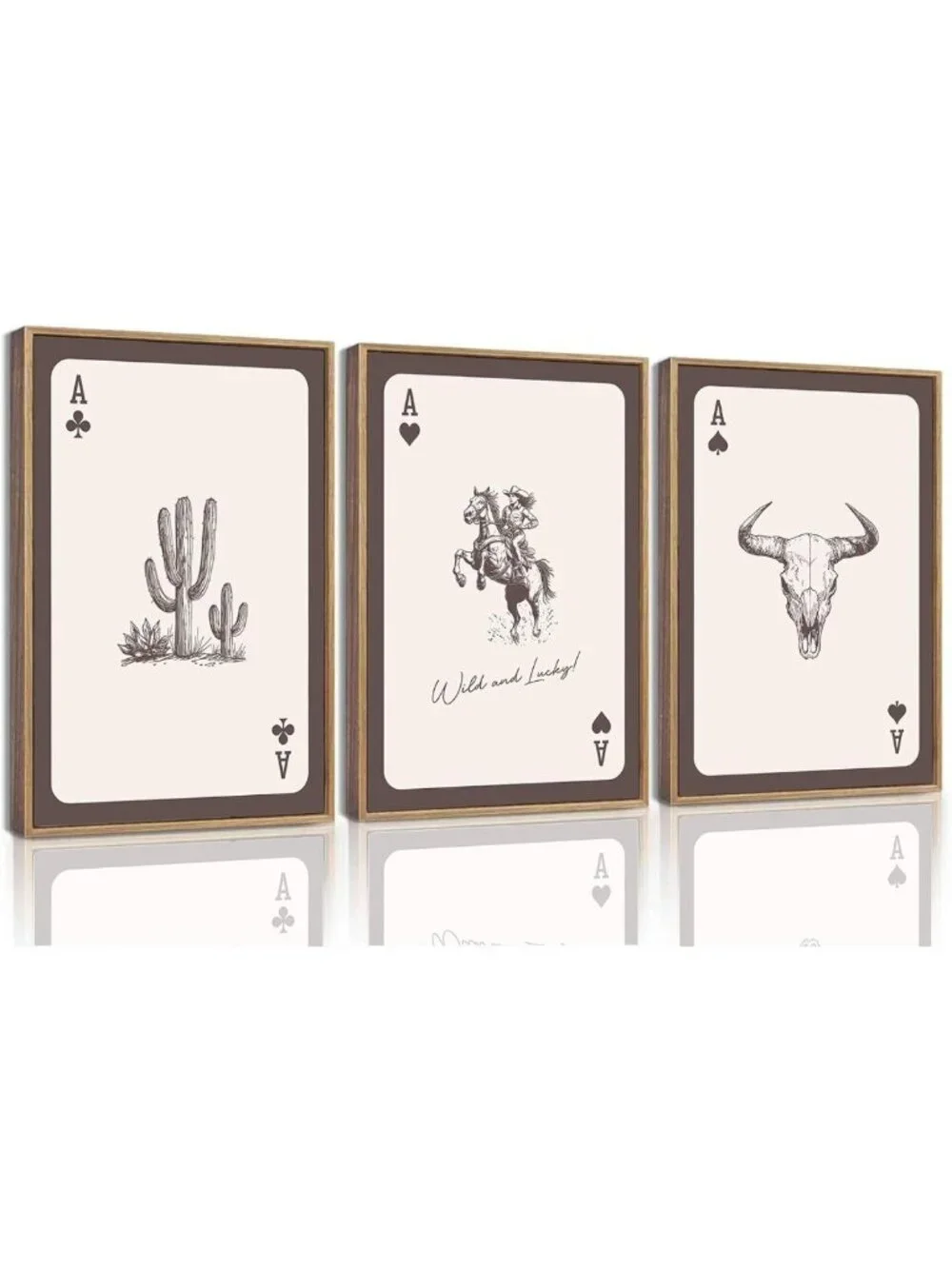 Southwestern Wall Art Set of 3 - Rustic Playing Card Canvas Prints for Home